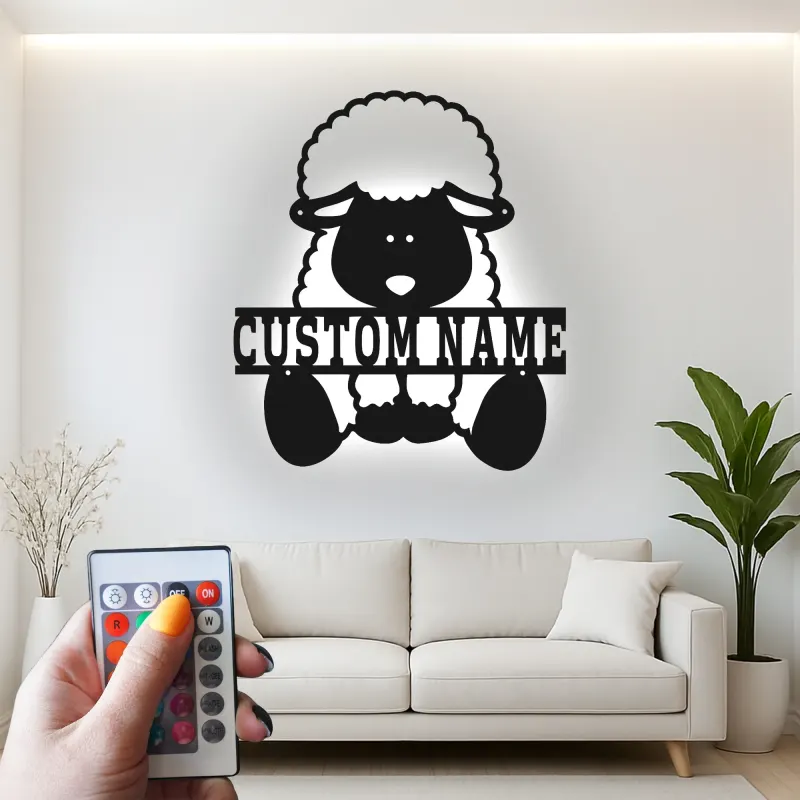 Personalisiertes Schaf LED Metall-Wandkunst für das Kinderzimmer – Geschenk für die Farmtier-Dekoration im Schlafzimmer