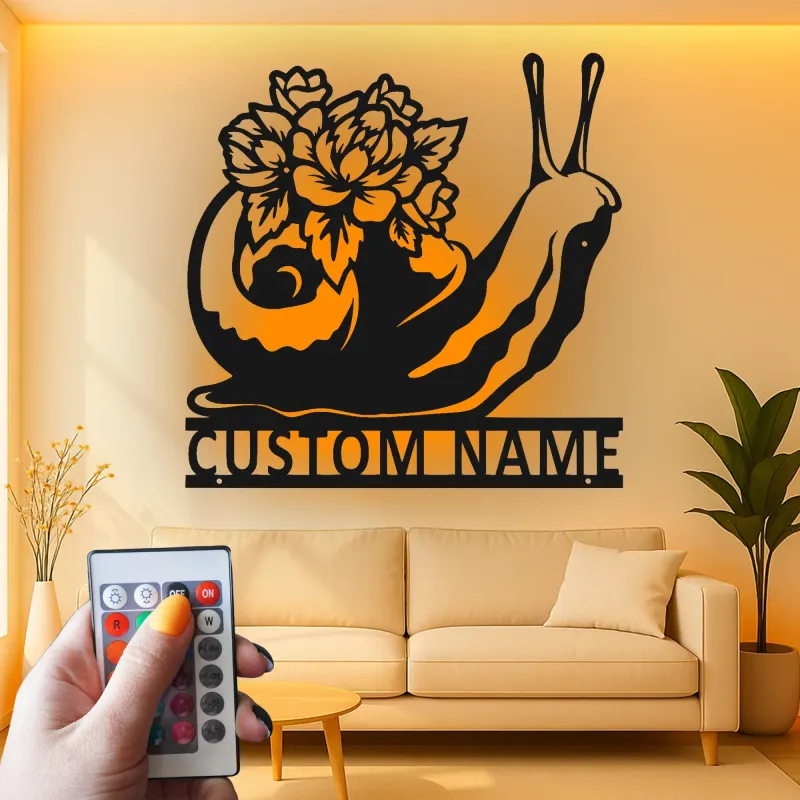 Panneau en métal personnalisé avec escargot | Décoration florale de jardin sur mesure avec LED | Cadeau pour amoureux de la nature | Déco patio et maison