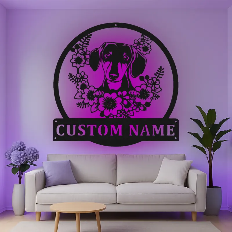 Cartel de metal LED personalizado de Dachshund, regalo para amantes de los perros, decoración para el salón