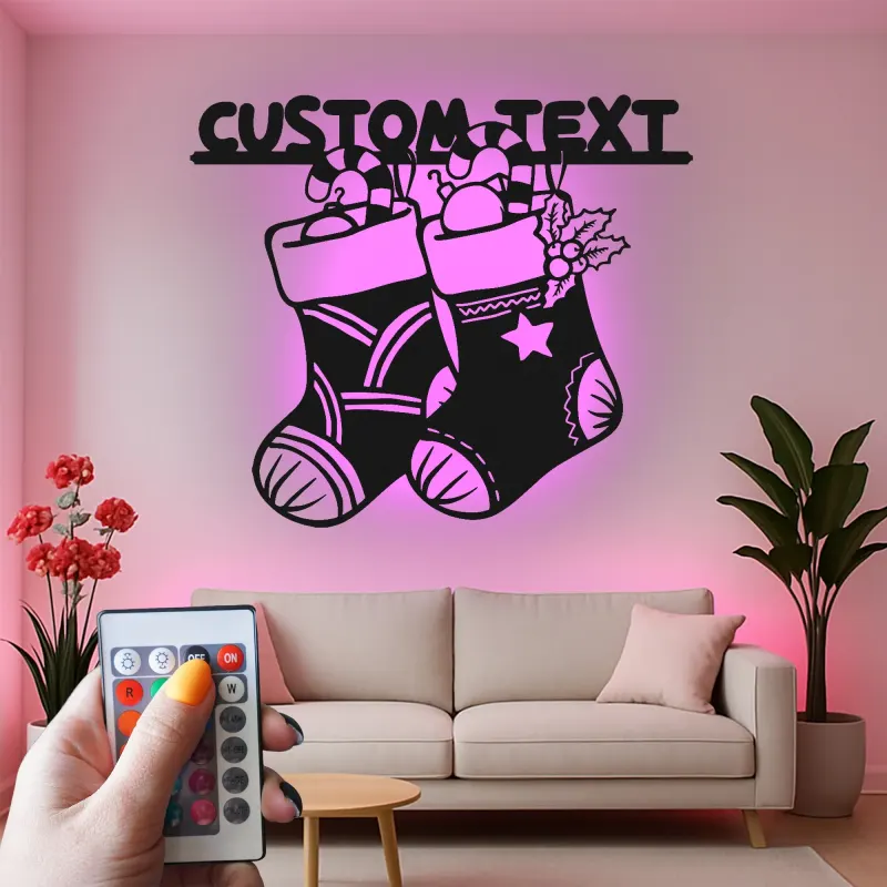 Décoration murale en métal LED personnalisée pour les chaussettes de Noël