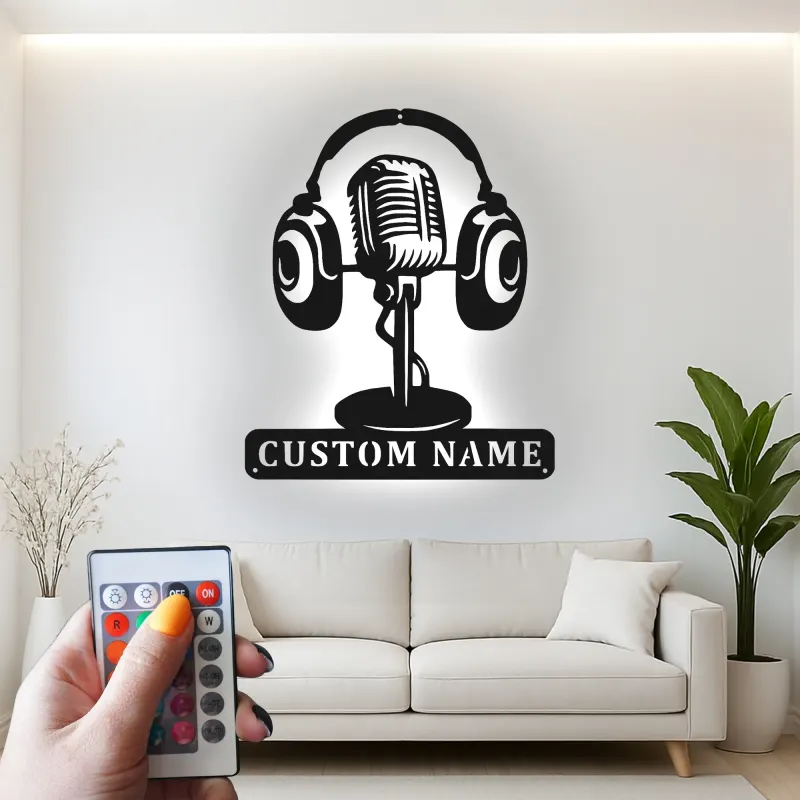 Individuelles Vintage-Mikrofon LED-Schild | Metall-Wandkunst für Musikstudio Dekor | Personalisierte Geschenke für Musiker & Musikliebhaber