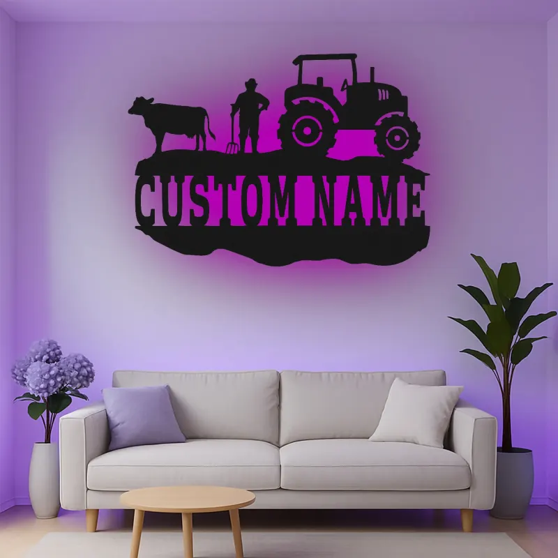 Insegna in metallo personalizzata con trattore e luce LED regalo per contadini decorazione rustica per la casa di campagna