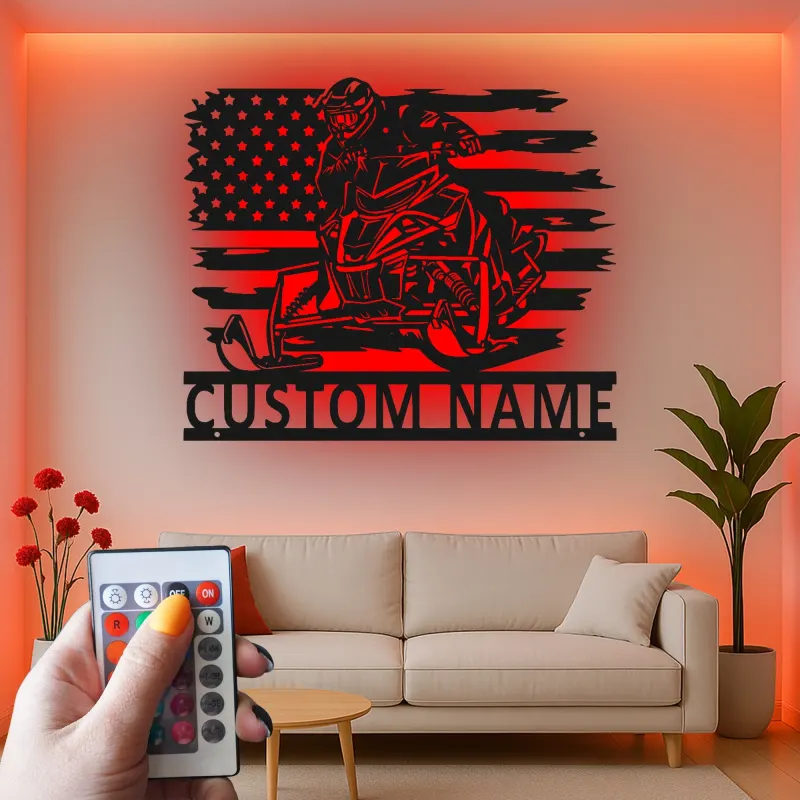Décoration murale en métal personnalisée pour motoneigistes avec rétroéclairage LED