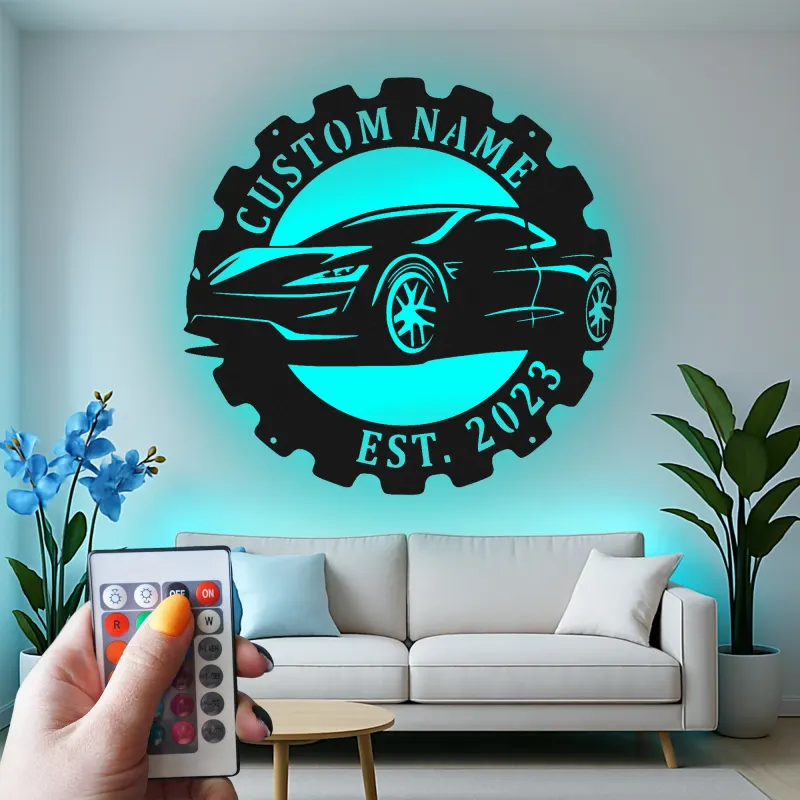 Personalized Car LED Sign | Custom Metal Wall Art for Garage | Sports Car Enthusiast Gift | Man Cave Decor