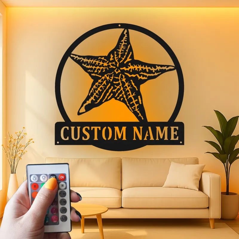 Personalized Starfish Metal Sign | LED Coastal Wall Art | Nautical Beach House Decor for Home or Business
