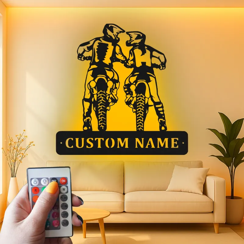 Personalisierte LED-Beleuchtung Metall-Wandkunst für Motocross-Fahrer – Geschenk für Dirtbike-Enthusiasten, Garage oder Man Cave Dekor