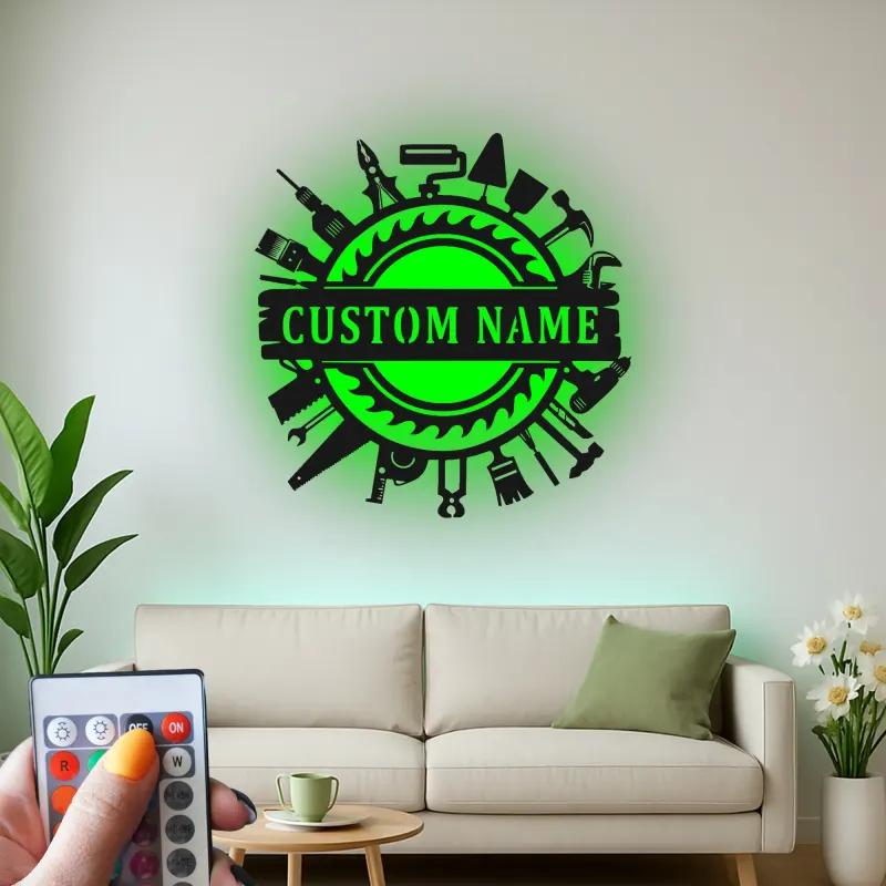 Custom Handyman Tools Sign | Personalized LED Metal Wall Art for Workshop or Garage | Carpenter & Craftsman Gift