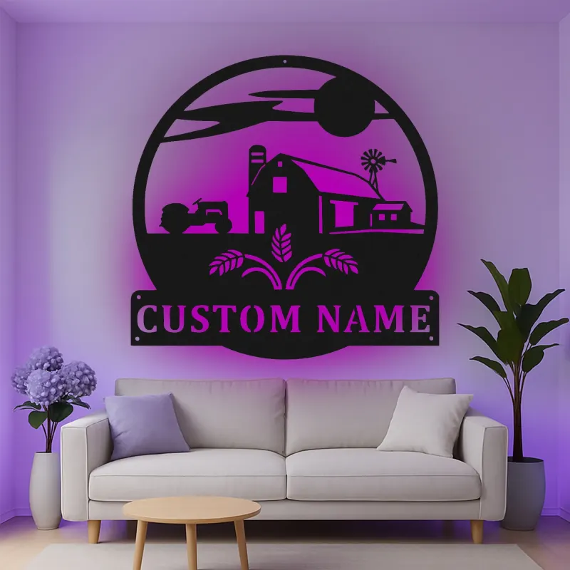 Cartel de metal LED con escena de granja personalizada, regalo para agricultores, decoración rústica para el hogar 1
