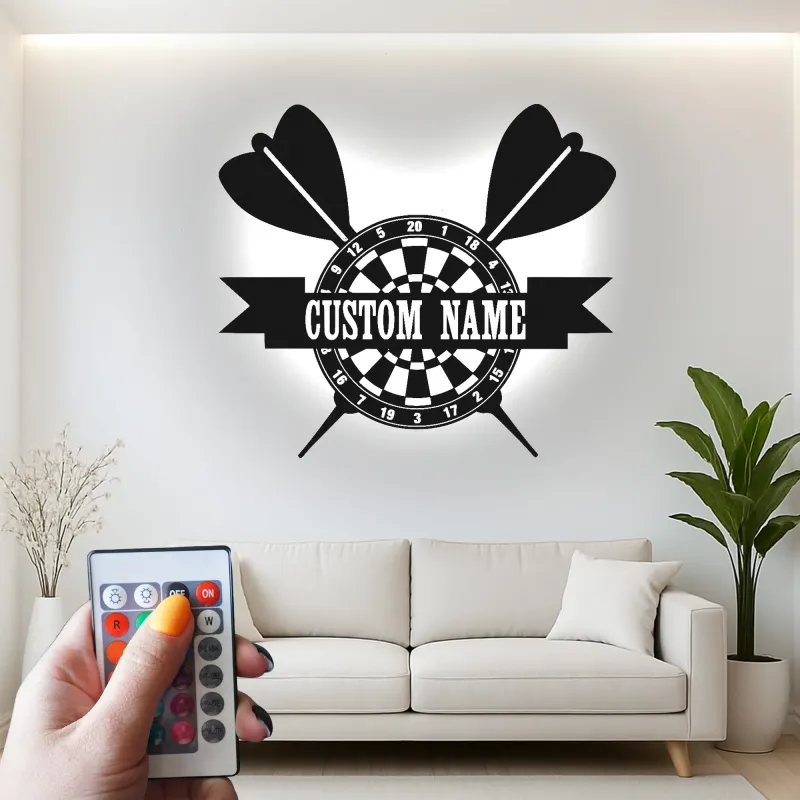 Insegna in metallo LED personalizzata per dartboard regalo per giocatori di freccette decorazione per sala giochi