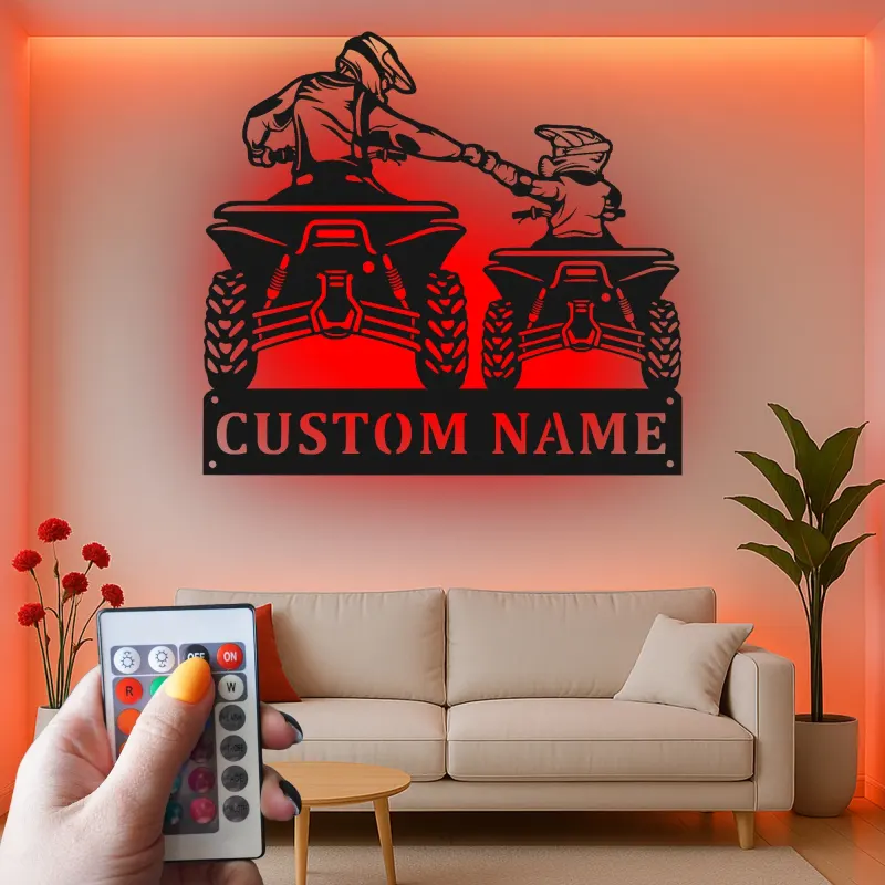 Insegna in metallo LED personalizzata per motociclisti ATV - Regalo personalizzato per appassionati di outdoor, decorazione per man cave o garage