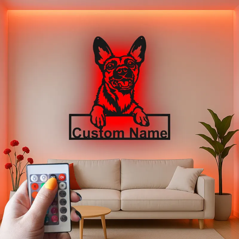 Cartel de metal LED personalizado de pastor alemán, regalo para amantes de los perros, decoración para la sala de estar 1