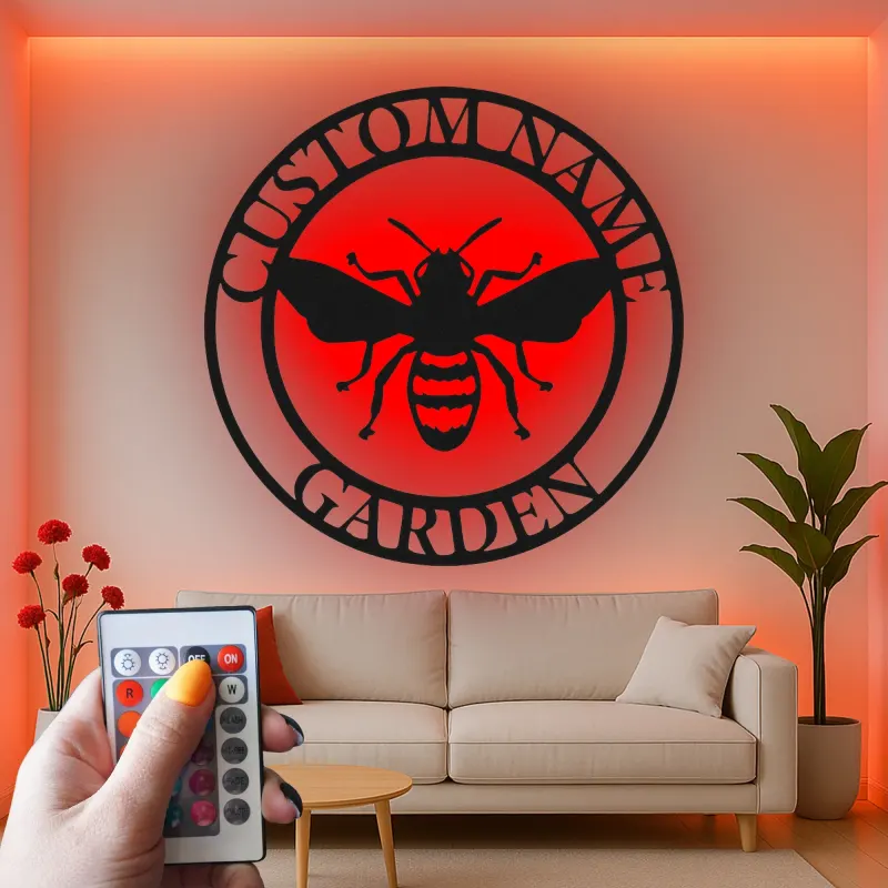 Insegna in metallo LED personalizzata con ape - Regalo per giardinieri, decorazione per patio all'aperto