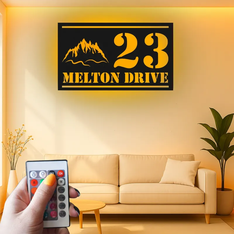 LED Mountain Address Sign | Backlit Metal House Numbers | Personalized Outdoor Decor for Rustic & Modern Homes | Housewarming Gift