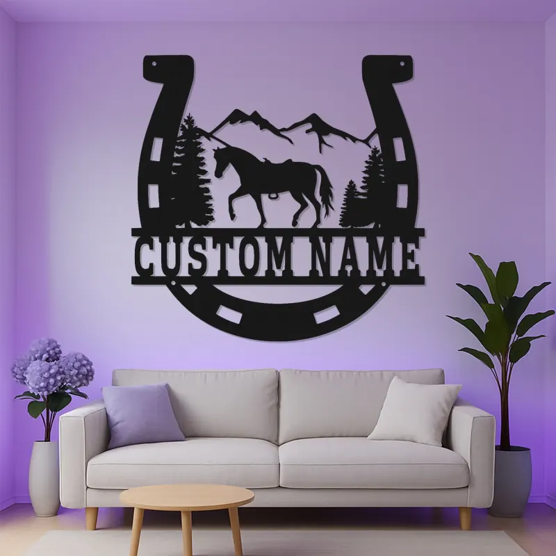 Custom Horse Metal Wall Art | Personalized Horseshoe LED Sign | Rustic Ranch & Barn Decor | Gift for Equestrian