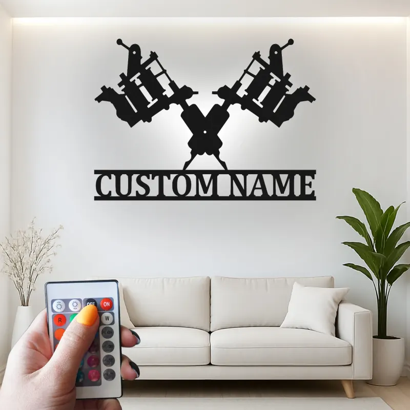 Insegna in metallo personalizzata con luce LED per macchine tatuatrici - Regalo unico per artisti del tatuaggio e decorazione per studi