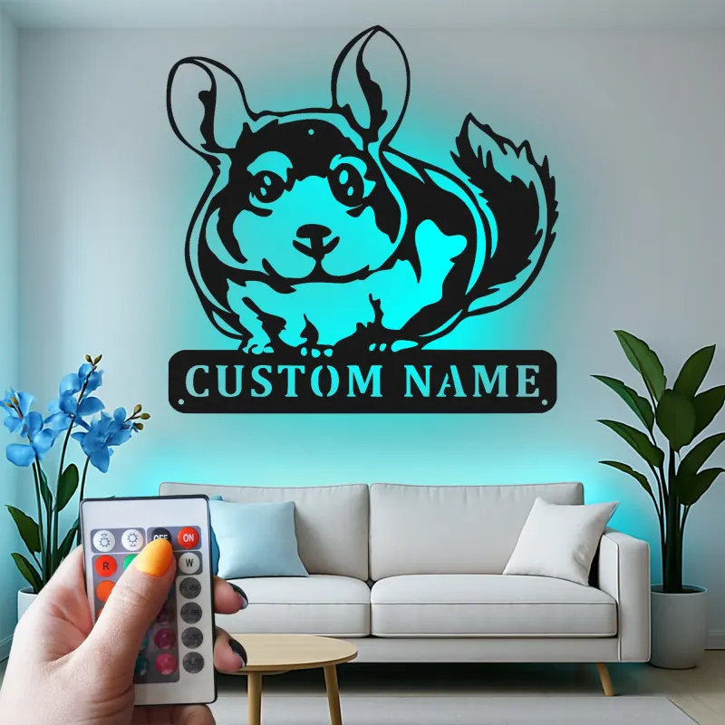 Décoration murale en métal LED personnalisée pour amoureux des chinchillas