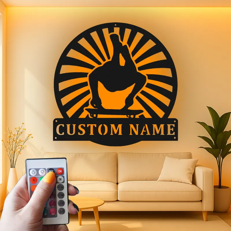 Personalized Skateboarder LED Sign | Custom Metal Wall Art for Teen Room | Backlit Skater Name Plaque & Extreme Sports Gift Idea