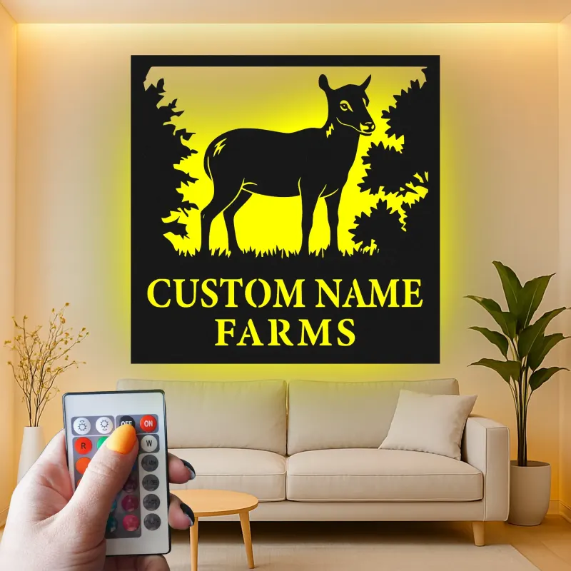 Insegna in metallo personalizzata con luce LED per fattoria di cervi - Regalo personalizzato per proprietari di fattorie, decorazione rustica per esterni
