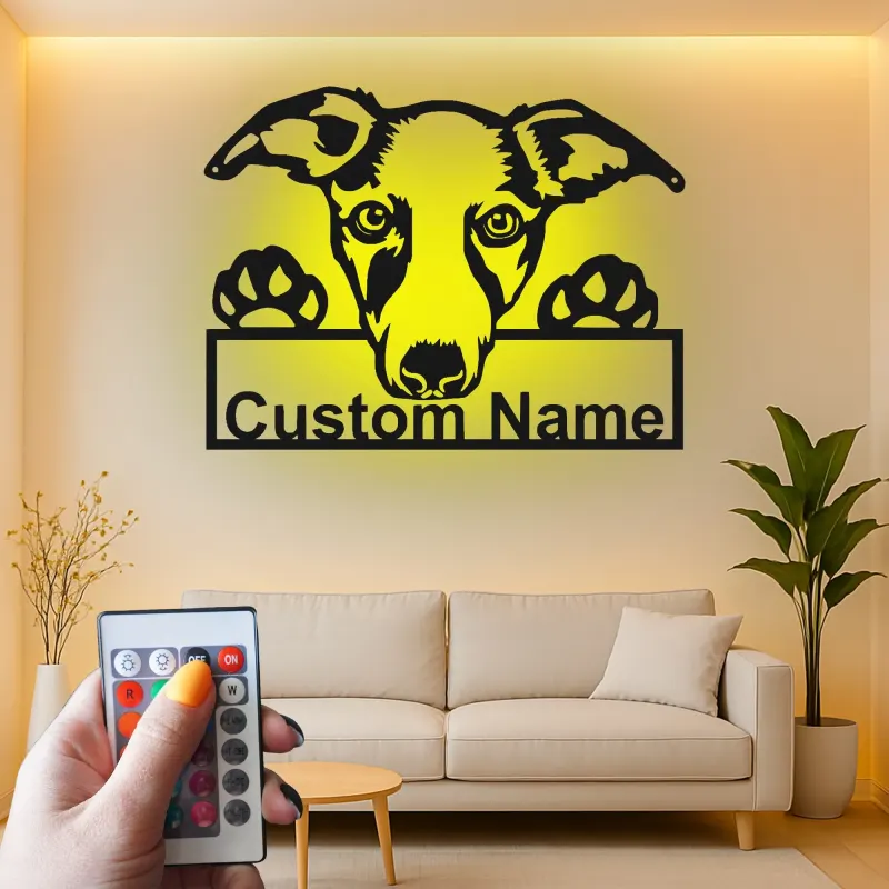 Cartel de metal LED de raza de perro personalizado Regalo para dueños de mascotas Decoración para salón o entrada 1
