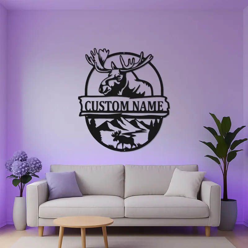 Insegna in metallo Bull Moose personalizzata | Arte murale illuminata con LED della fauna selvatica | Decorazione rustica per cabin e lodge | Regalo personalizzato per cacciatori