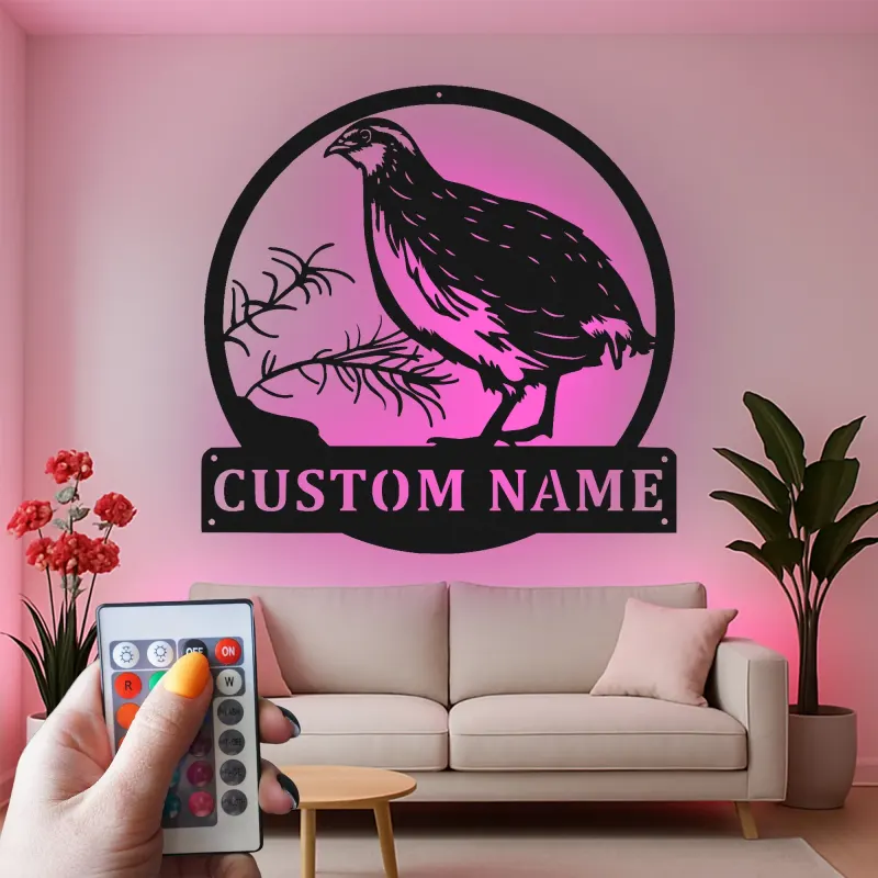Cartel de metal personalizado de codorniz de California | Arte mural retroiluminado con LED | Decoración personalizada para cabañas | Regalo de vida silvestre para amantes de la naturaleza