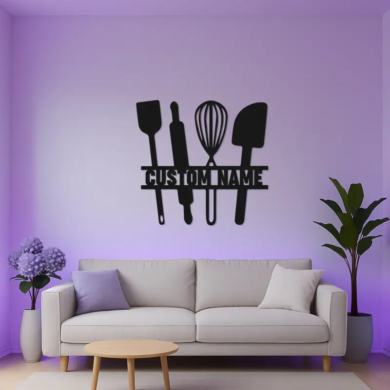 Custom Baking Utensils LED Metal Sign | Personalized Kitchen Decor | Baker Gift & Chef Wall Art