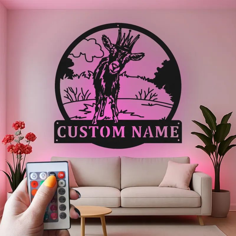 Custom Goat LED Sign | Personalized Metal Wall Art | Modern Farmhouse Decor & Gift for Animal Lovers | Barn & Nursery Accent
