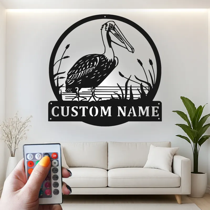 Custom Pelican LED Metal Sign | Coastal Wall Art Silhouette | Beach House Decor | Personalized Lake Cabin Gift