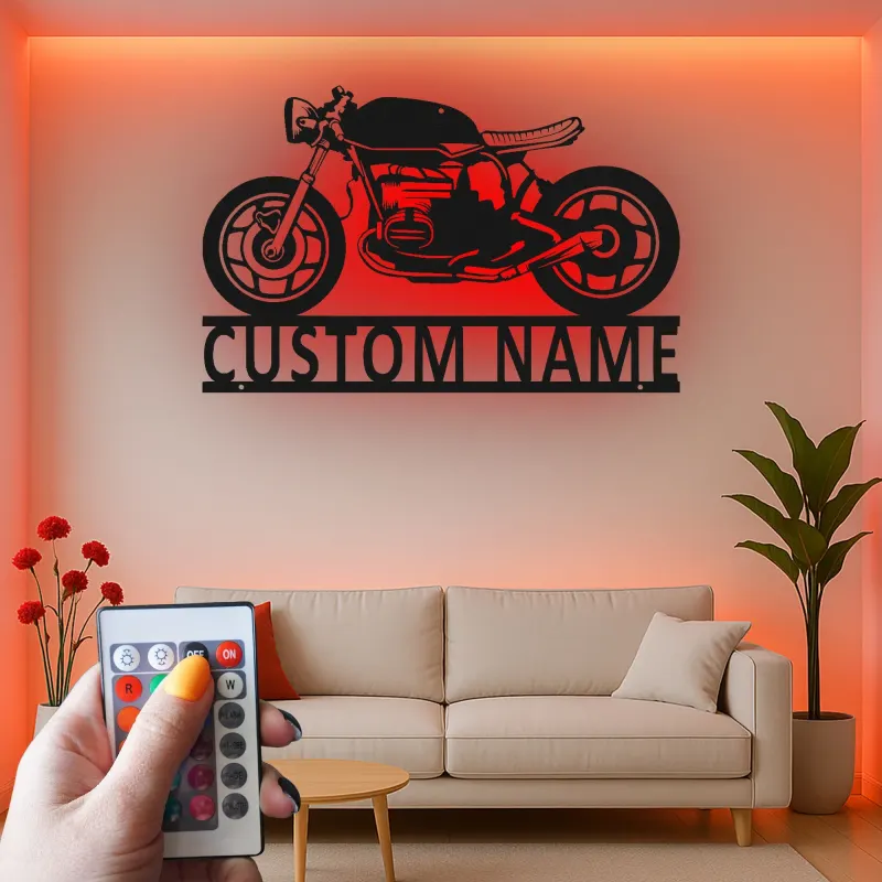 Décoration murale en métal personnalisée Café Racer avec rétroéclairage pour passionnés de moto