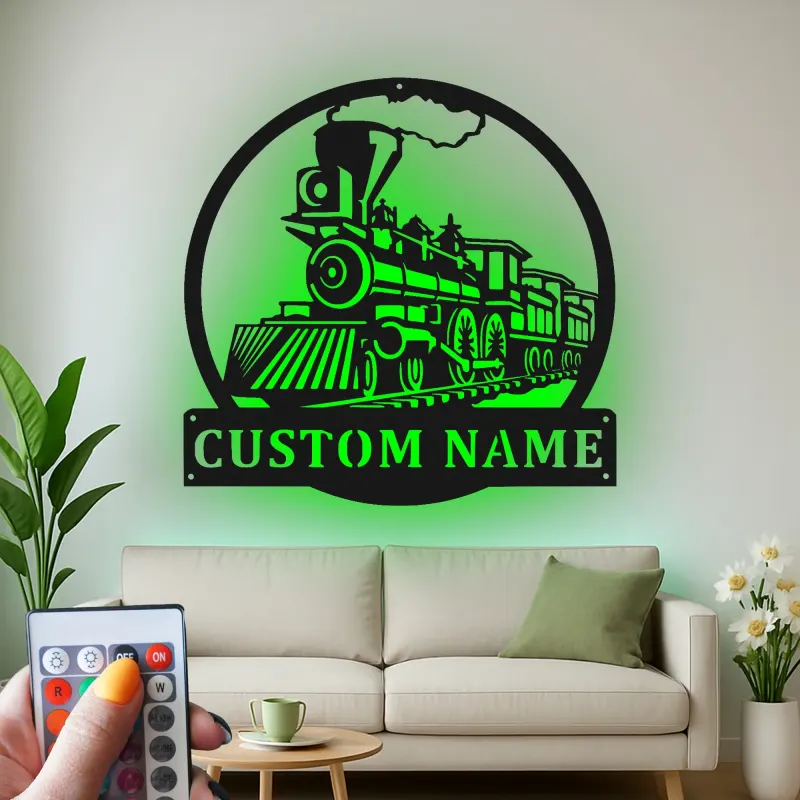 Custom Train Locomotive Led Light Metal Wall Art Personalized Gift for Train Enthusiasts Kids Room Decor 1