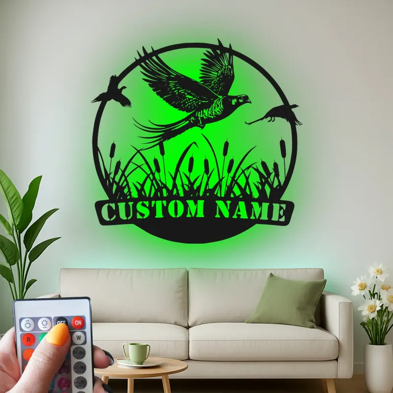 Art en métal de faisan personnalisé | Panneau LED de faune | Cadeau rustique pour chasseur et décoration de lodge