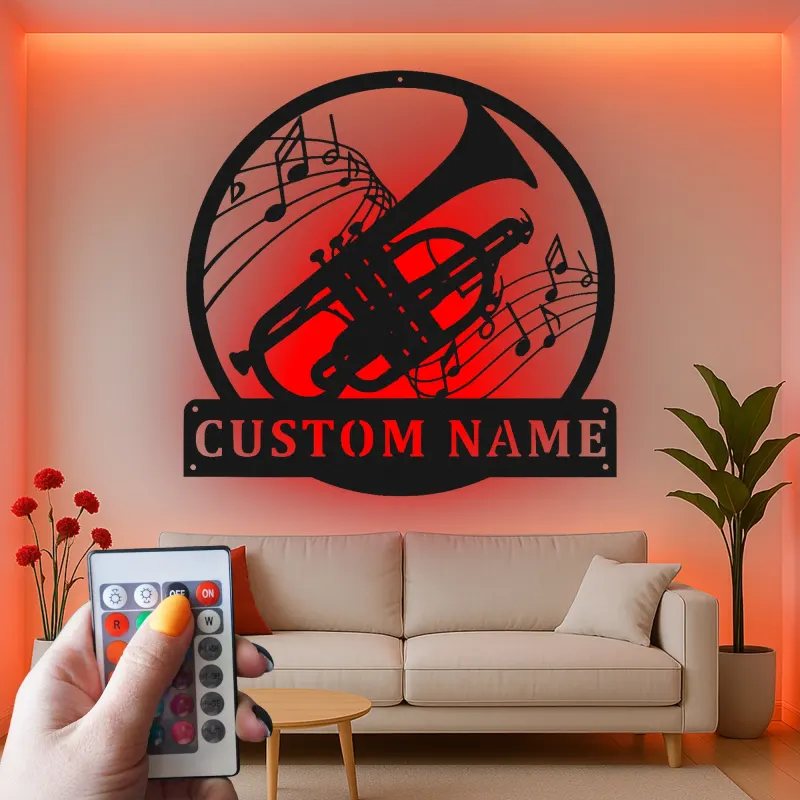 Custom Trumpet Led Light Metal Wall Art Personalized Musician Gift Music Room Decor for Brass Instrument Lovers 1