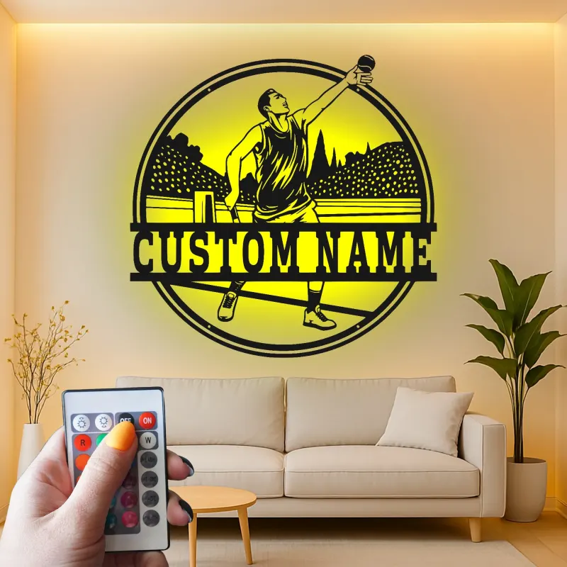 Custom Discus Thrower Led Light Metal Wall Art Athlete Gift for Sports Enthusiasts Game Room Decor