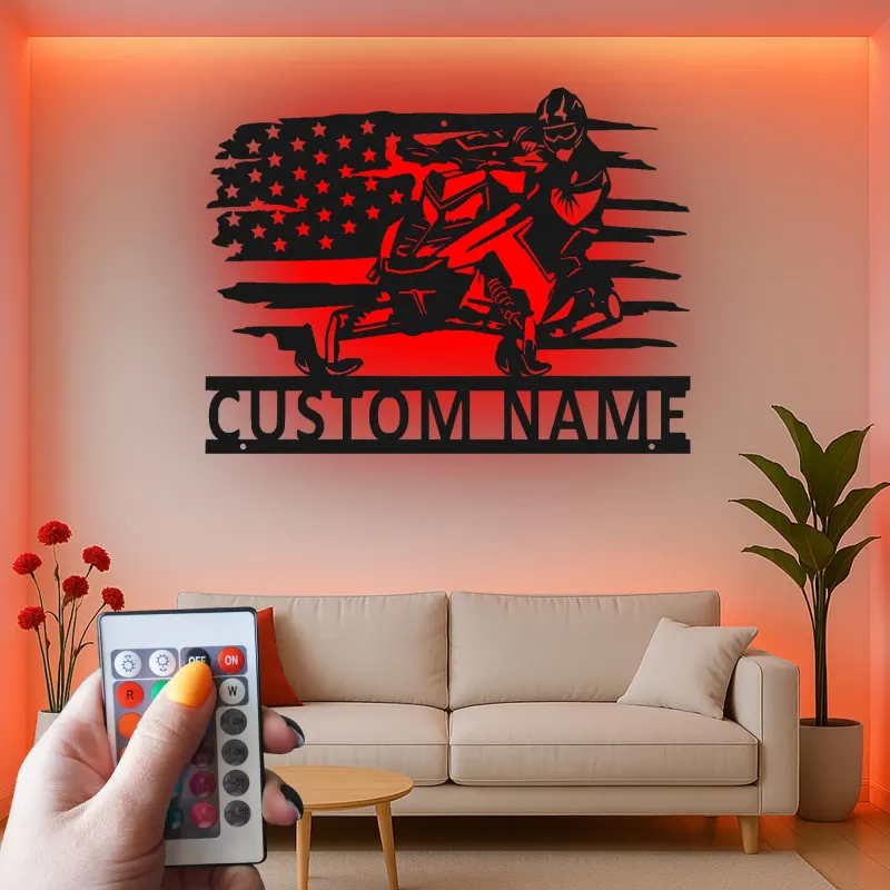 Custom Snowmobile Rider Metal Sign | Personalized LED Wall Art | Winter Sports Gift for Riders & Garage Decor