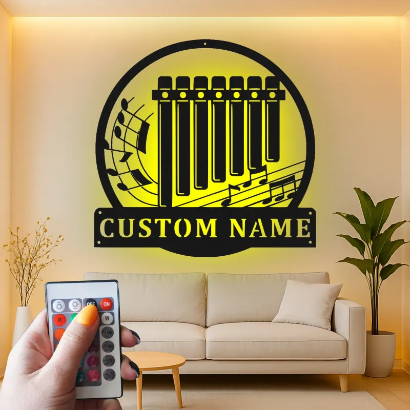 Personalisierte Panflöte Metallschild | Individuelle LED Musikzimmer Dekoration | Musiker Namensschild | Studio Wandkunst Geschenk