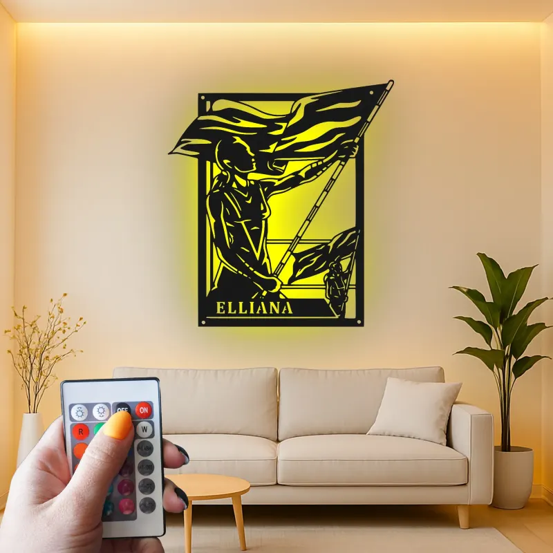 Cartel de metal LED de soldado femenino | Decoración patriótica personalizada | Cartel de nombre militar personalizado | Regalo para veteranos