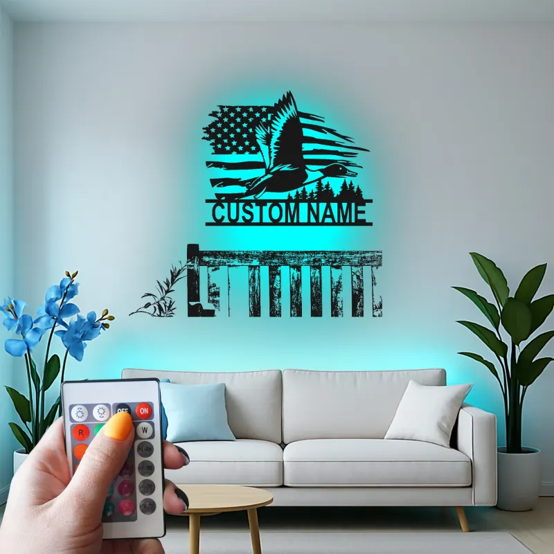 Custom Flying Duck Led Light Metal Wall Art Personalized Gift for Nature Lovers Rustic Cabin Decor