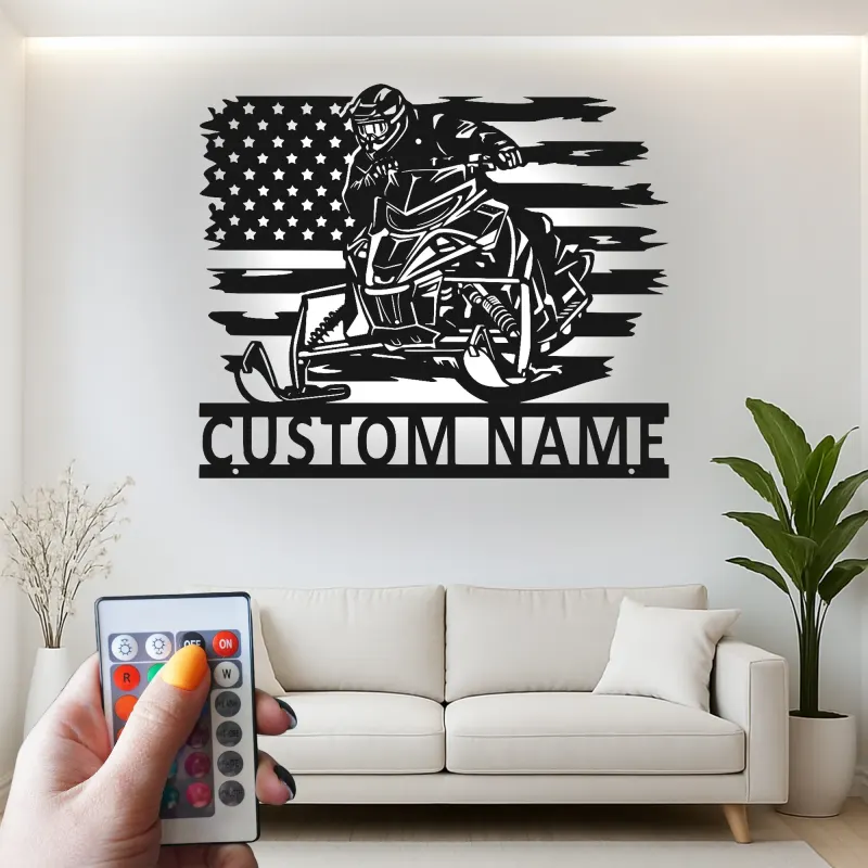 Décoration murale en métal personnalisée pour motoneigistes avec rétroéclairage LED