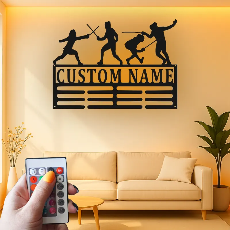 Custom Fencing Metal Wall Art | Personalized LED Name Sign for Athlete | Fencer Gift & Sports Team Decor