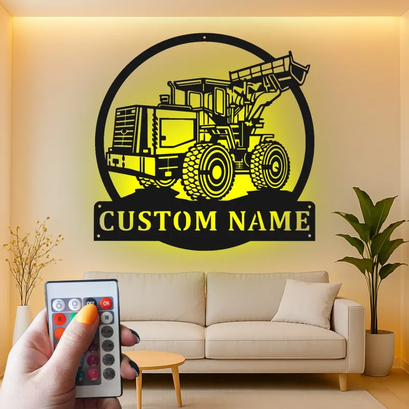 Custom Bulldozer Led Light Metal Wall Art Personalized Gift for Construction Enthusiast Garage or Office Decor 2