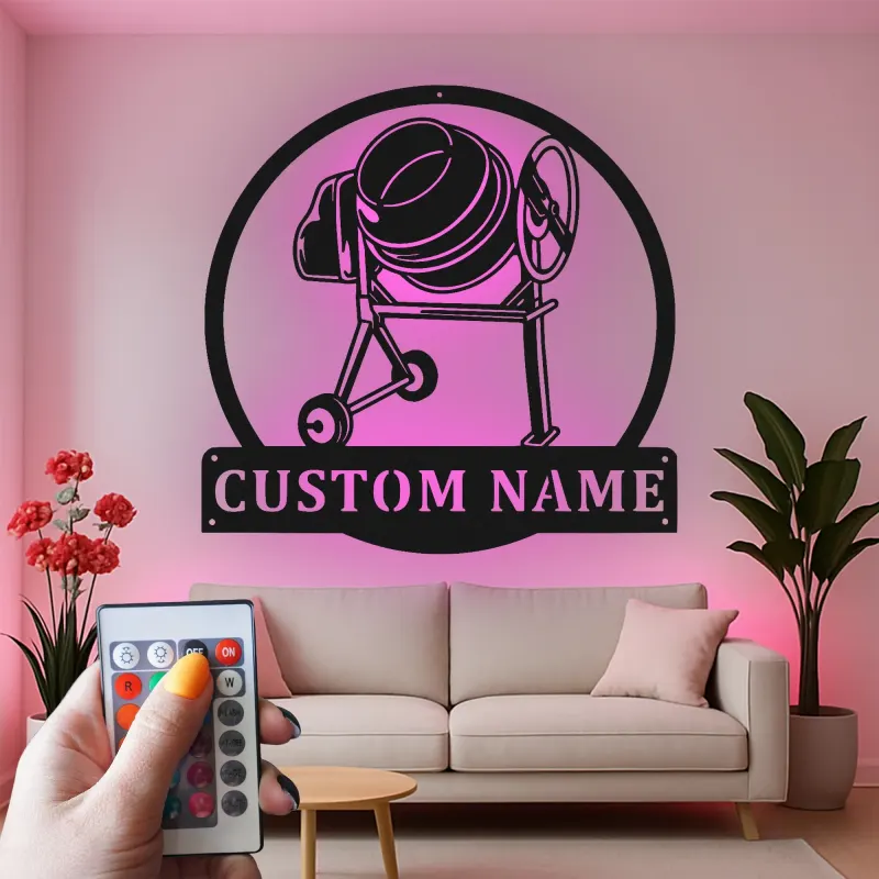 Personalisierte Betonmischer-LED-Metall-Wandkunst – Geschenk für Bauarbeiter, Deko für Garage oder Werkstatt