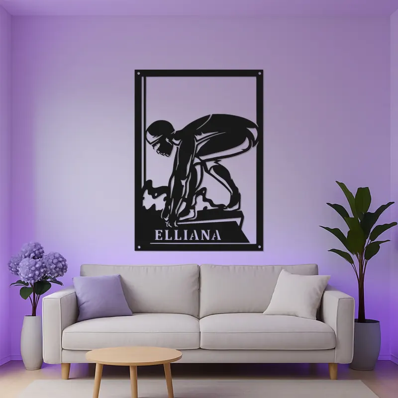 Panneau en métal pour nageur compétitif personnalisé | Décoration murale rétroéclairée | Décor d'athlète personnalisé | Cadeau pour entraîneur de natation