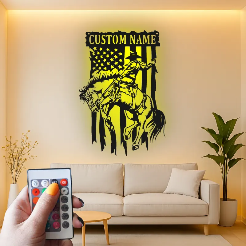 Cartel de metal LED personalizado de vaquero de rodeo decoración occidental regalo para él decoración rústica de cueva de hombre o bar