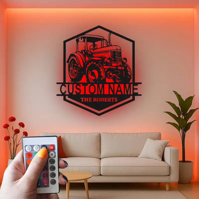 Insegna in metallo LED personalizzata a forma di trattore - Regalo per agricoltori, decorazione rustica per fattoria 2