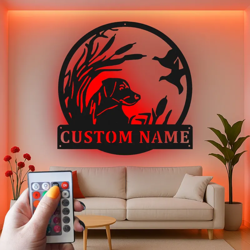 Labrador Retriever Hunting Sign | Custom LED Metal Wall Art | Personalized Hunter Gift for Man Cave | Duck Hunt Lodge Decor
