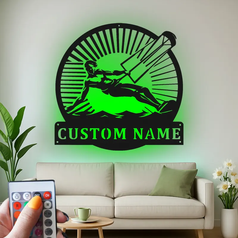 Cartel de metal LED personalizado de kitesurfista, regalo para entusiastas de deportes acuáticos, decoración para casa de playa