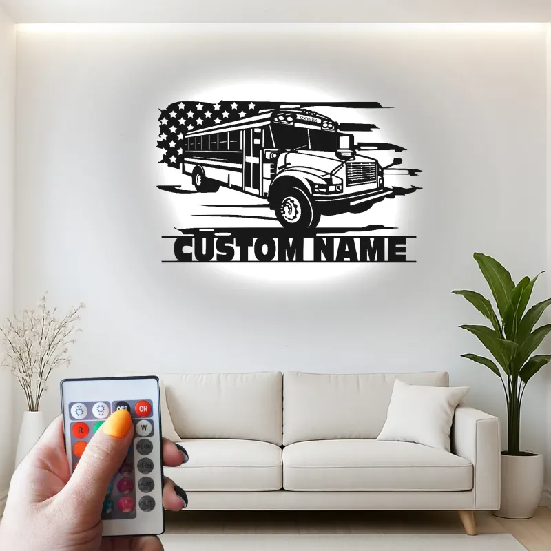 Cartel de metal LED personalizado de autobús escolar, regalo para conductores de autobús, decoración para garaje u oficina