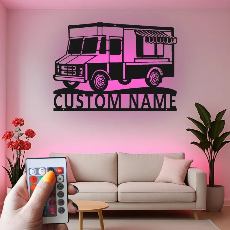 Personalized Food Truck Sign | Backlit LED Metal Wall Art | Custom Restaurant & Kitchen Decor | Chef Owner Gift