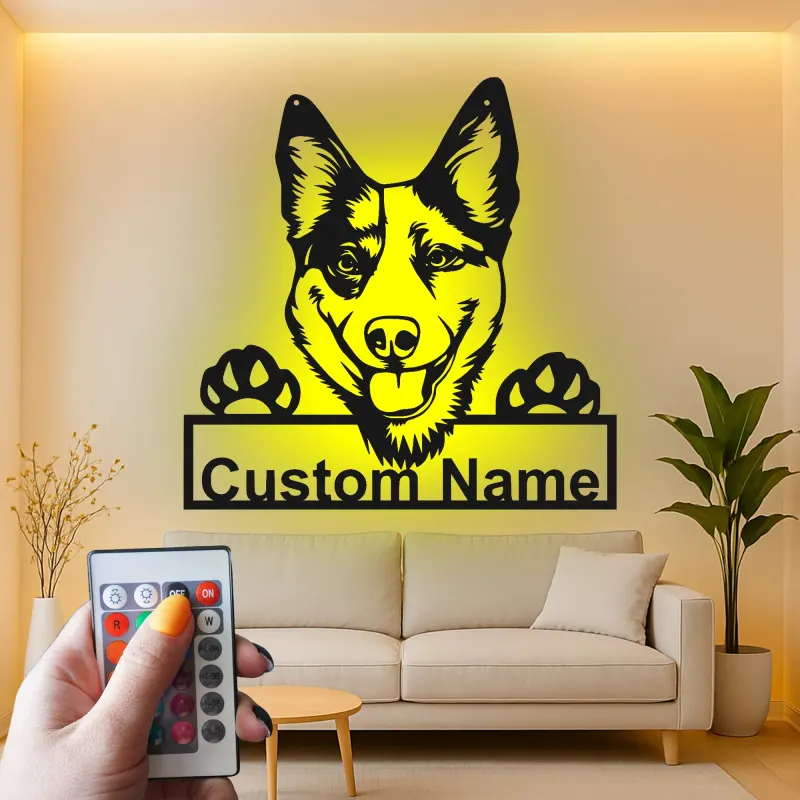 Cartel de metal LED personalizado de pastor alemán, regalo para amantes de los perros, decoración para la sala de estar 2