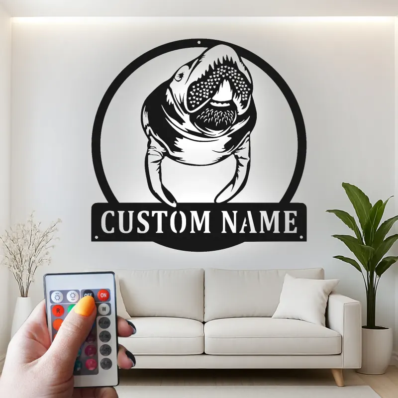 Manatee LED Metal Wall Art | Personalized Sea Cow Name Sign | Custom Nautical Decor for Beach House & Ocean Lovers